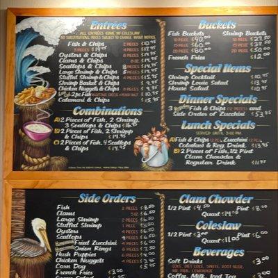 Menu with updated pricing.