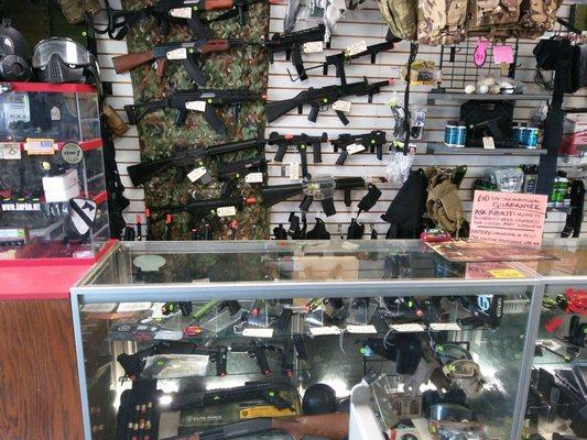 Come check out our airsoft selection! Carriers, vests, mags, gas, etc. Just like the paintball, the selection changes daily!