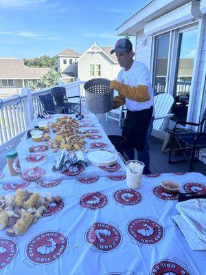 Anthony serving up his delicious shrimp boil!