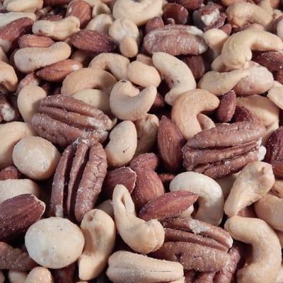 Our mixed nuts, roasted here - pecans, almonds, cashews and macadamias!