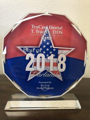 Award for Best Dentist 2018 in Garland, TX