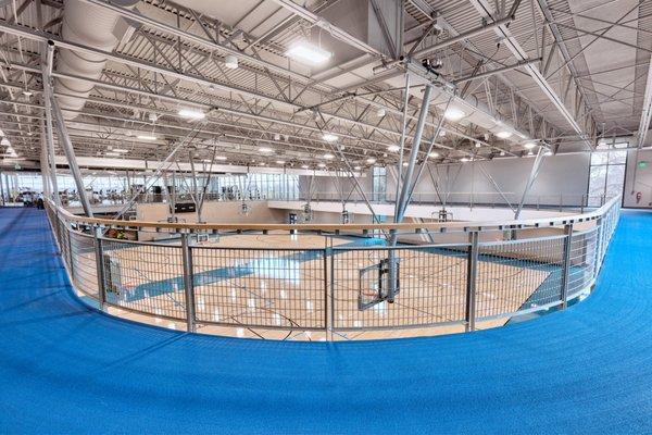 Track and basketball courts used for bball, pickleball, volleyball.