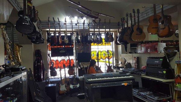 Guitars, keyboards, amps, brass instruments, wind instruments,