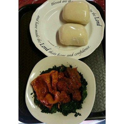 Pounded yam with efor and associated meats