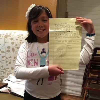 Thank you so much for your loving letter to Jieyi Sushi, Sophia. We welcome you and your family to visit us anytime.