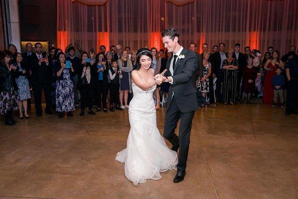 Dancing at our wedding, after getting lessons at Fred Astaire Dance Studio