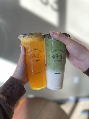 B4. Passion Fruit Green Tea and matcha latte