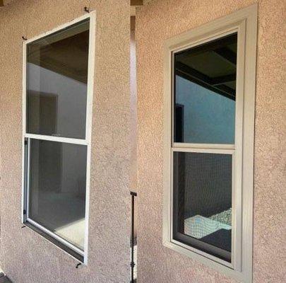 The old window on the left was taken out and replaced with new energy efficient window on the right.