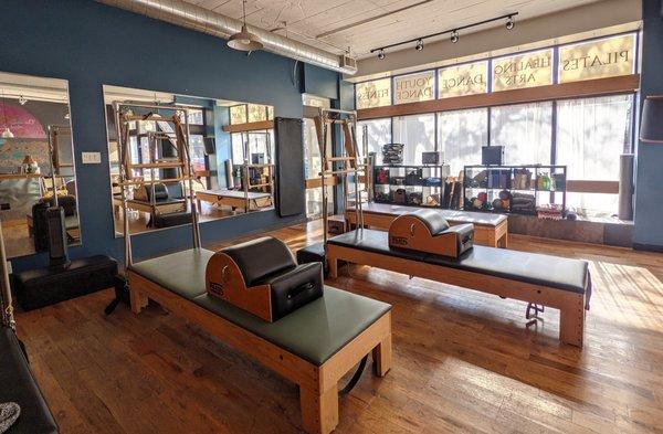 Pilates equipment in our studio near Forest Park.