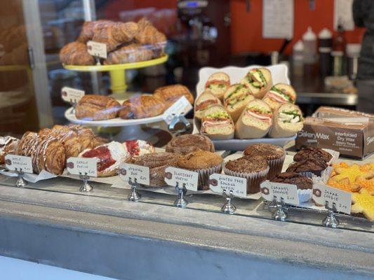 Today's pastry/sandwich selection (more pre-prepared sandwiches and salads in the fridge)