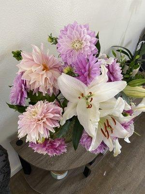 Lilies and dahlias