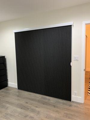 Black out honeycomb shades in master bedroom.