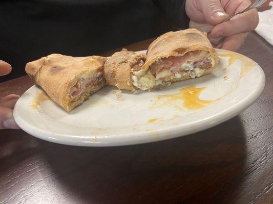 Excellent Stromboli - mozzarella provolone goat cheese pepperoni sausage ham soppressata - so good