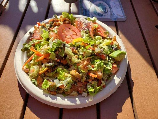 The salad was really good. I ordered the large chicken salad. Tasty and chicken was well done.