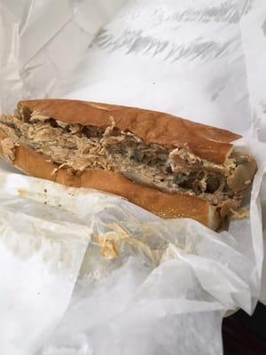 Chicken cheesesteak with fried onions and mushrooms