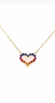 14 it Rainbow sapphire heart necklace