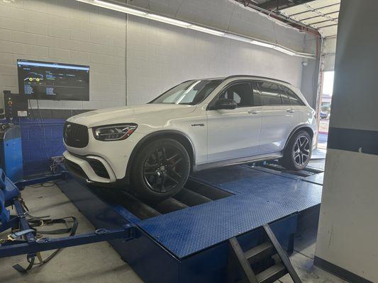 Mercedes AMG getting dyno tuned.