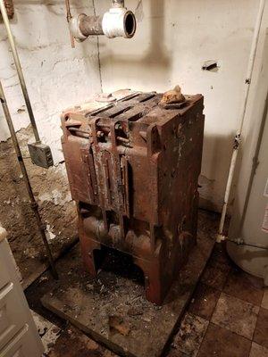 Old boiler stripped down prior to replacement.