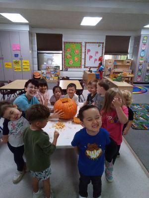 Counting the seeds in our pumpkin from our Pumpkin Patch