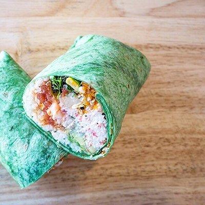 Get your poke wrap today! All your favorite proteins and toppings in a spinach or flour tortilla.