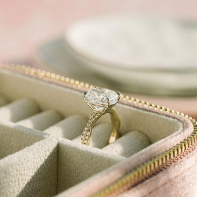 Cushion Twisting Pavé Engagement Ring