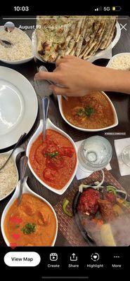 This was from the first time we went. Butter chicken, Paneer Tikka Masala, Chicken Curry. Sampler plate