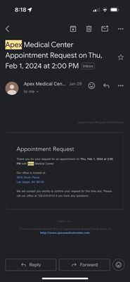 First attempt to get an appointment. No one ever contacted me to confirm.