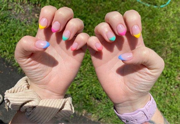 Rainbow Powder Gel Tips