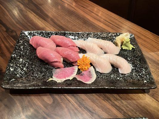 Chu-Toro Medium-Fatty Tuna (left)  Hamachi (Yellowtail) (right)