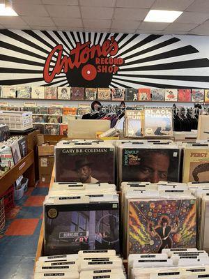 Inside. Vinyl heaven but plenty of good CDs, too.