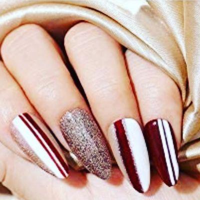 A little bit of Red ,glitter, white and nude. Love it