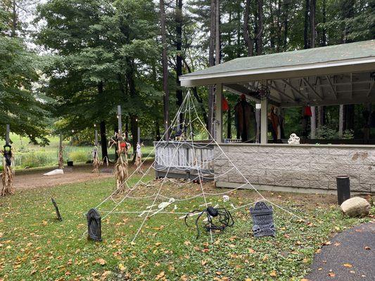 Pavilion and horse shoe area decorated for Halloween weekend