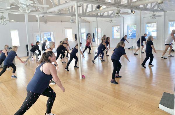 A full dance floor-all ages , all fitness levels working out together