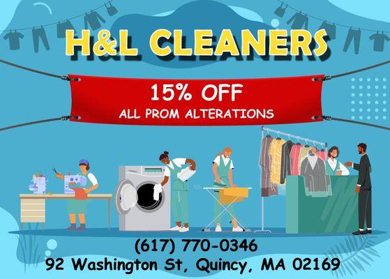 15% OFF on all prom alterations, including prom dresses, suits, tuxedo. Offer ends 06/01/2024.