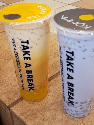 King of the jungle tea with mango jelly and taro milk tea with coconut jelly