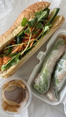 Banh Mi with BBQ Chicken and Spring Rolls