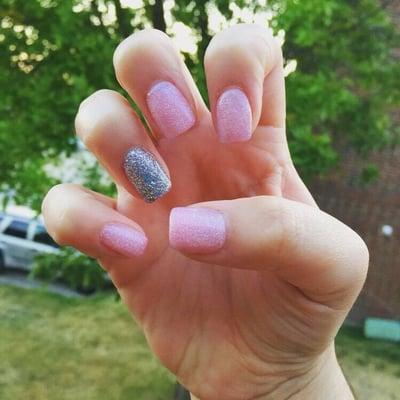 Pink and silver glitter nails