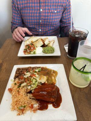 Tamale and quesadilla plate