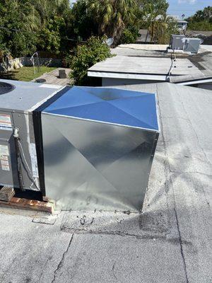 This rooftop unit needed a new metal duct protector, much better.