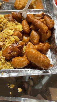 Sweet and Sour Chicken and shrimp fried rice.