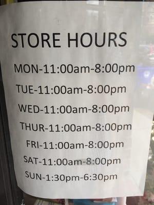 Store hours.