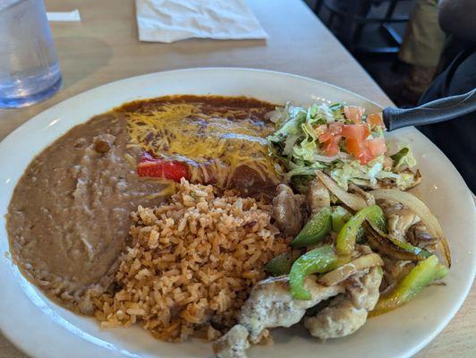 Cheese Enchiladas and chicken fajitas lunch special plate