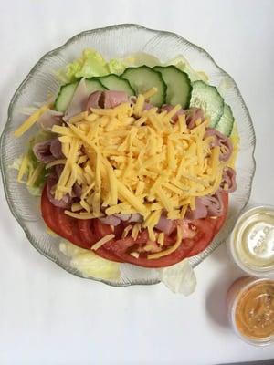 Chef salad with ham and turkey.  Stay fit!