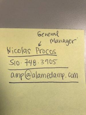 What is Nicolas Procos/General Manager doing to make AMP better? The pay by phone is not working! No answers!