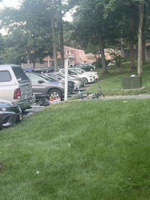 Doors blocked by trash and bikes