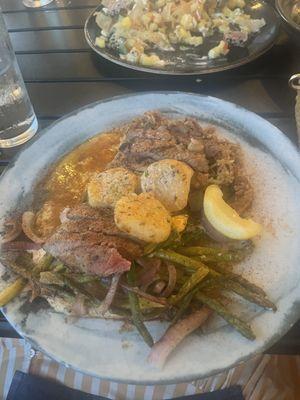 "medium rare" steak thrown in a puddle of grease.