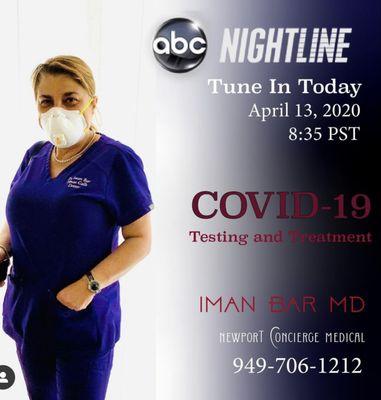 Featured on ABC Nightline, Dr Bar first line response diagnosing and treating covid.