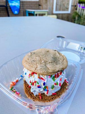 Homemade vanilla ice cream with Reese's cookie and chocolate chip cookie