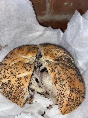 Hand rolled Poppy bagel with Oreo cream cheese - here to support Celestino! Shoutout to Mo for the awesome service as well.