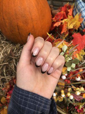 Brown French tip dip powder & gel